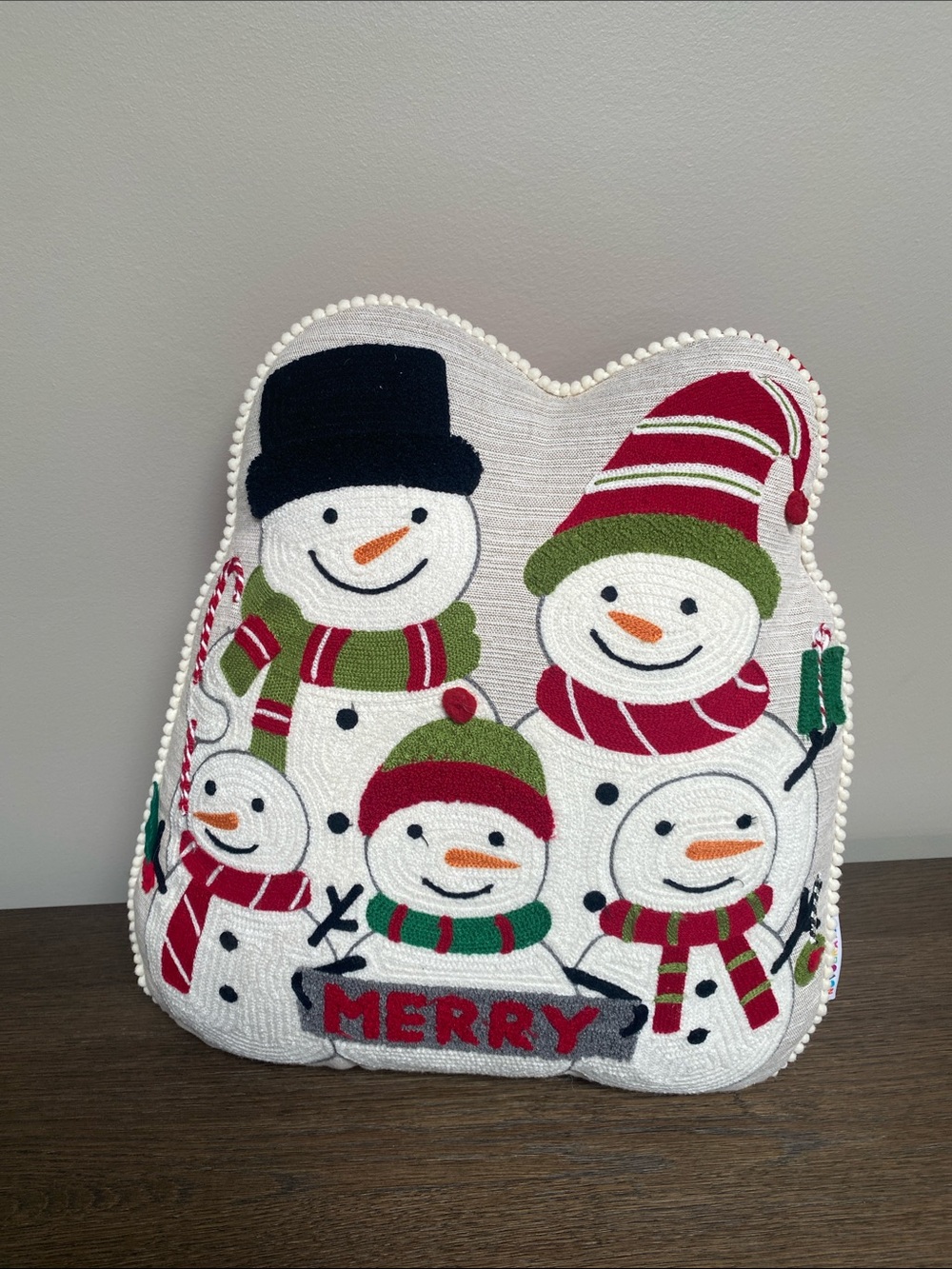 Holiday Snowman Family Decorative Pillow - Red & Green